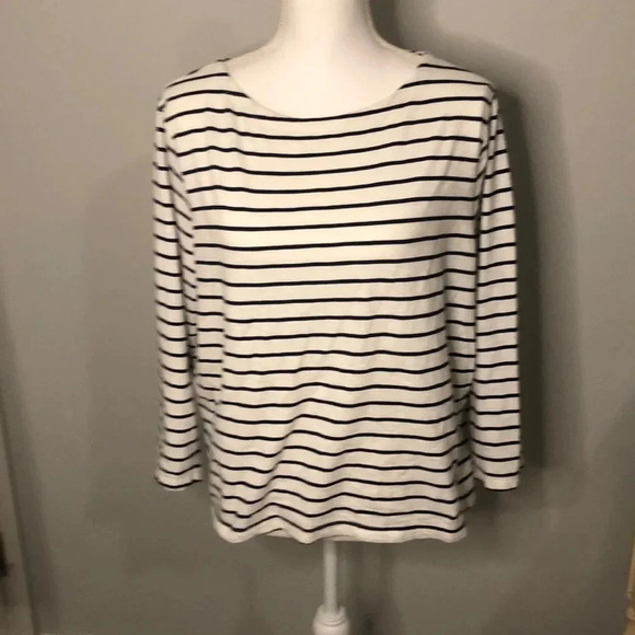 J. Crew Tops - J. Crew Women's Boatneck Navy and White Striped Shirt Size Large